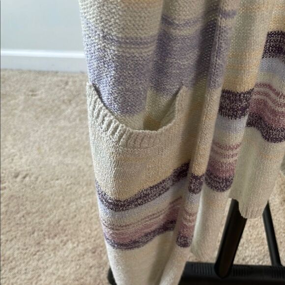North RiverStriped Women's cardigan long Sweater - Purple and Cream - Picture 4 of 6